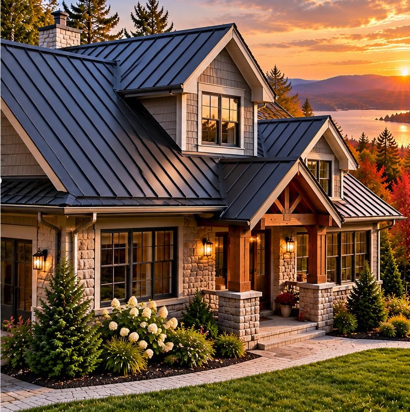 After view, Standing-seam metal roof upgrade. Illustrative demonstration. Not a verified customer project.